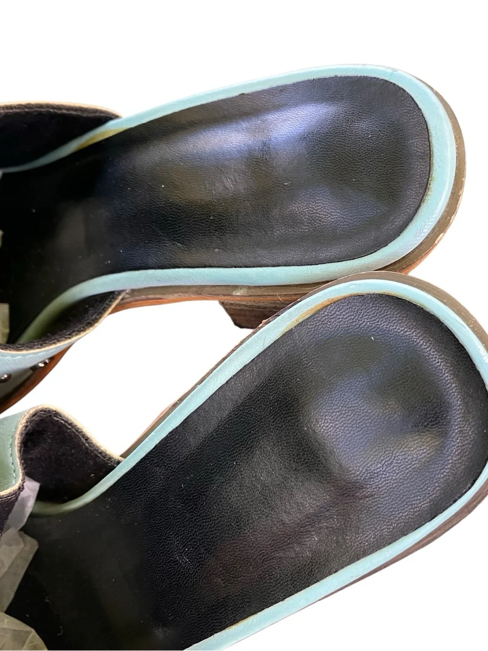 Embroidered Floral Western Mule Heels Aqua Boho Festival Sz 7 - Picture 4 of 6